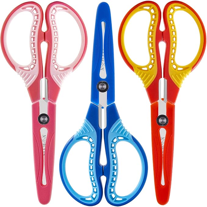 7" Kids Scissors - Pointed Tip Right/Left Scissors with Protective Cover, Soft ABS Grips & Stainless Steel Blades, Ultra Durable for Classroom, Homeschool, Daily Use (3-Pack)