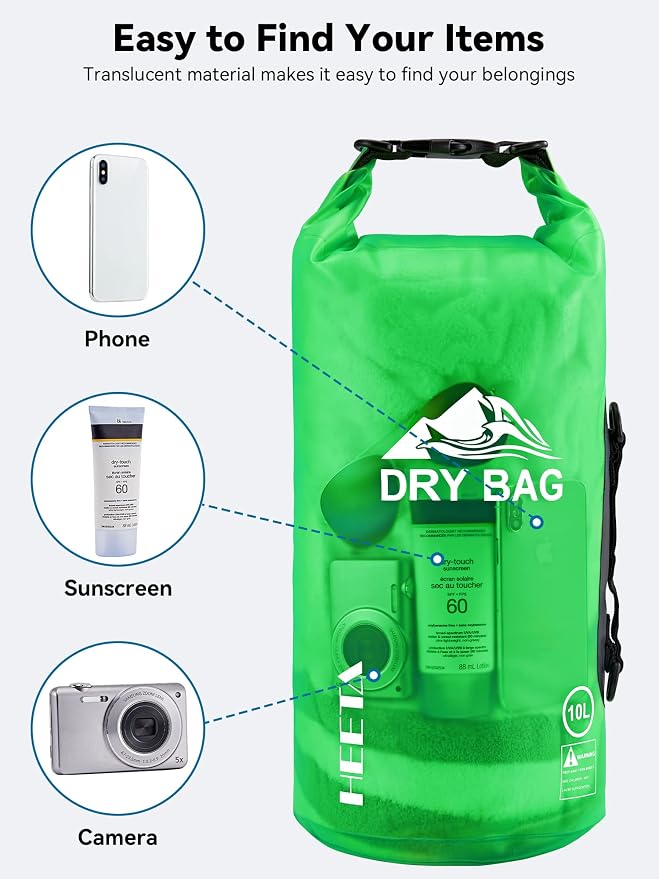 HEETA Dry Bag Waterproof Backpack with Phone Case 5L/10L/20L/30L/40L | Roll Top Lightweight Dry Storage Bag for Women Men, Travel Boating Kayaking Paddle Board Camping Beach Essentials Accessories