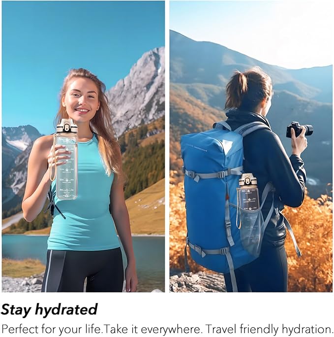 32oz Water Bottle with Time Marker, Motivational Drinking Bottle with Strap, BPA-Free Leak-Proof, Encouraging Water Bottle Time to Drink Water for Gym School Office Travel