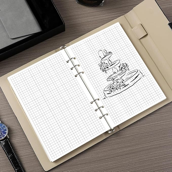 A5 Grid Refill Paper, 6-Hole Graph Paper, 100Sheets / 200Pages Loose-Leaf Grid Paper, 100gsm White Paper, 5.8" x 8.3 "