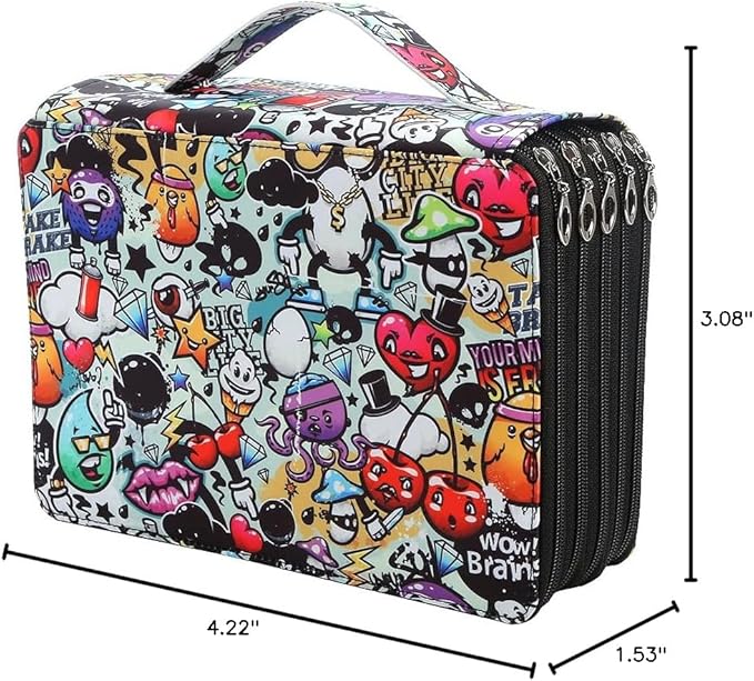 Portable Colored 250 Slots Pencil case Organizer with Printing Pattern for Watercolor Pens or Markers, Pencil Case Organizer for Artist