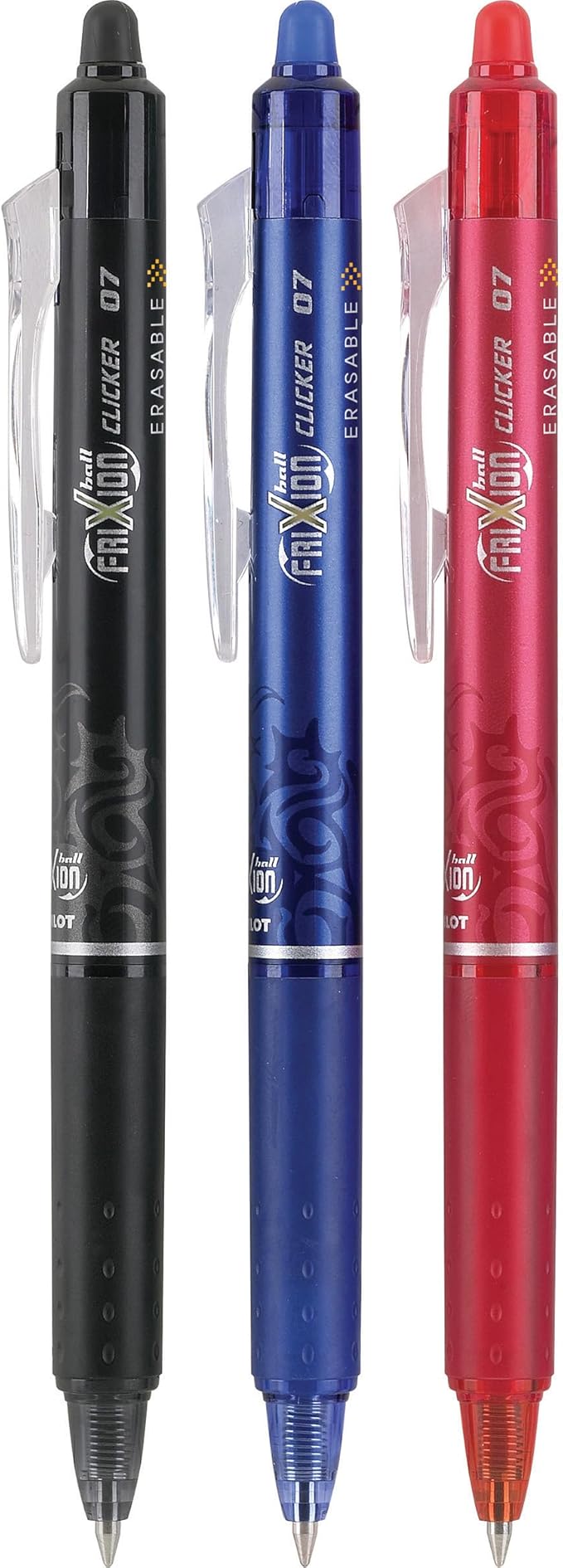 Pilot FriXion Clicker Erasable, Refillable & Retractable Gel Ink Pens Fine Point 0.7mm, Erasable Pens, Assorted Color Inks, 3-Pack