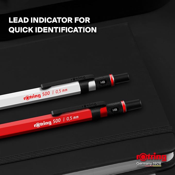 rOtring 500 Mechanical Pencil, White Hexagonal Plastic Barrel and Non-Slip Textured Metal Grip, 0.5mm, HB Lead, 1 Count - Precision, Comfort, Sleek, Writing