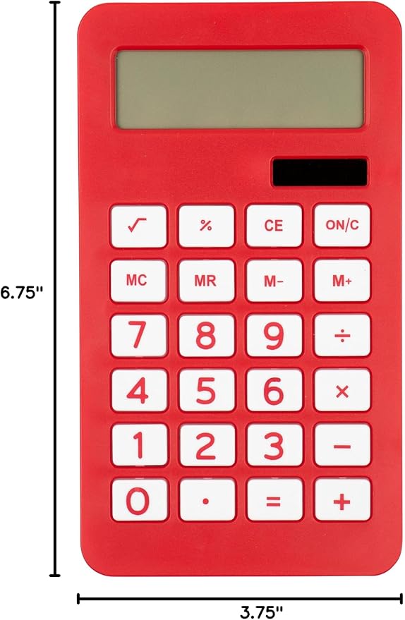 JAM PAPER Desktop Calculator - 10 Digit LCD Display - 3 3/4 x 6 3/4 Inches - Red - Bulk 10/Pack
