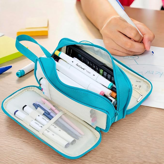 Pencil Case Pouch, Large Capacity Pencil Box Bag, Aesthetic Pen Organizer for School Supplies, Cute Preppy Stuff for Girls Boys Kids, Back to College Stationery, Teal