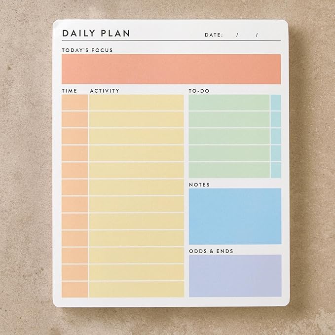 Levenger Vibrant Daily Desk Pad – 100 Sheets, Desk Pad, Pastel Color-Coded Sections with Dot Grid Back