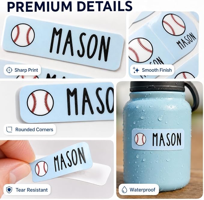 Andaz Press Custom Personalized Waterproof School Name Labels, Baseball, 120-Pack, Kids Labels Combo Pack, Customizable Multi-Use Name Stickers Personalized School Supplies Camp Stickers Daycare