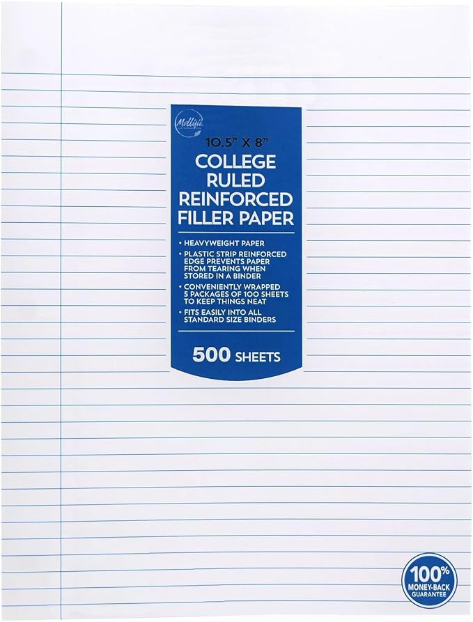 500 Ct. Reinforced Filler Paper College Ruled - White, Mfr: 288843-A