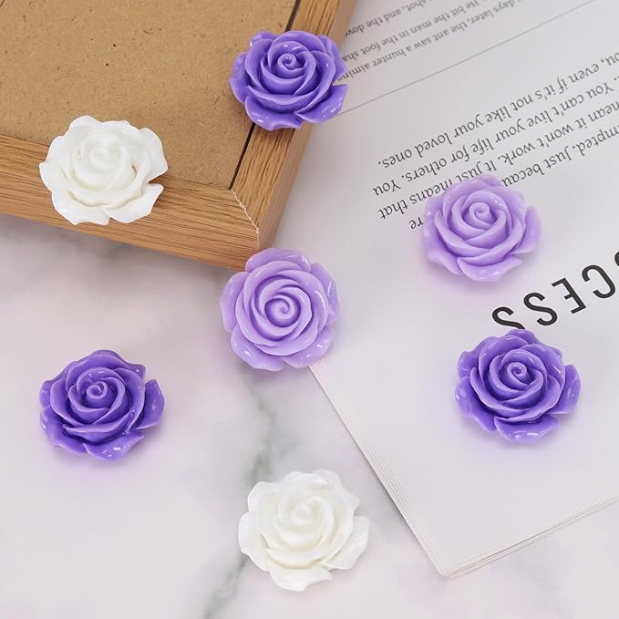 20 Pcs Rose Fridge Magnets, 1.1 Inch Cute Flower Fridge Magnets, 3D Colorful Refrigerator Decorative Magnet for Whiteboard Locker Cabinet (Purple-3 Colors-Rose)