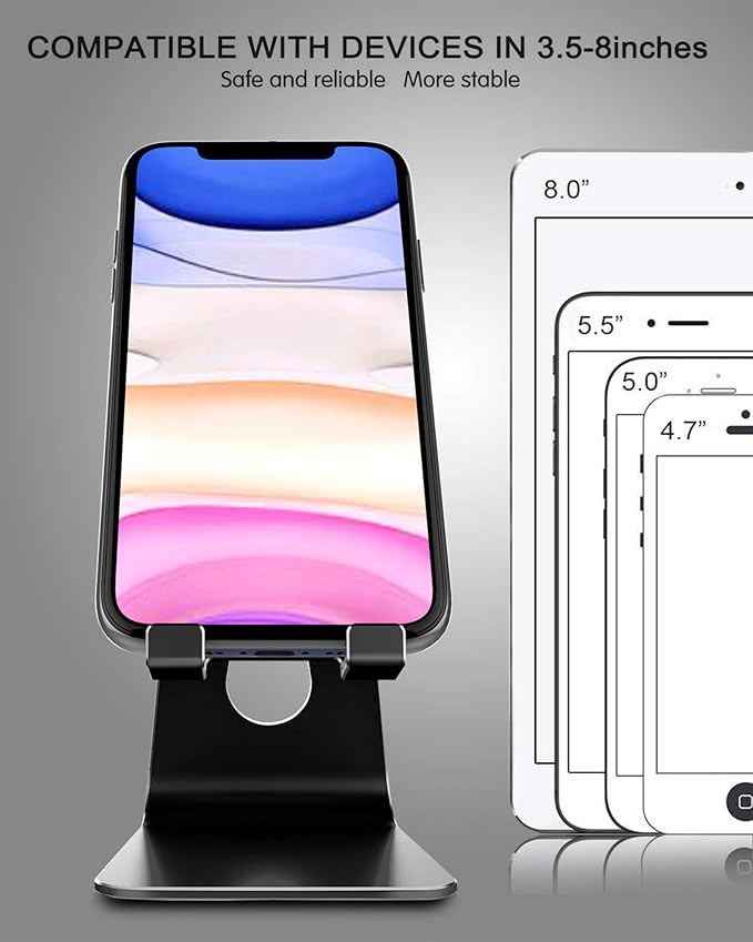 CreaDream Adjustable Cell Phone Stand, Phone Stand, Cradle, Dock, Holder, Aluminum Desktop Stand Compatible with Phone Xs Max Xr 8 7 6 6s Plus SE Charging, Accessories Desk,All Mobile Phones-Black