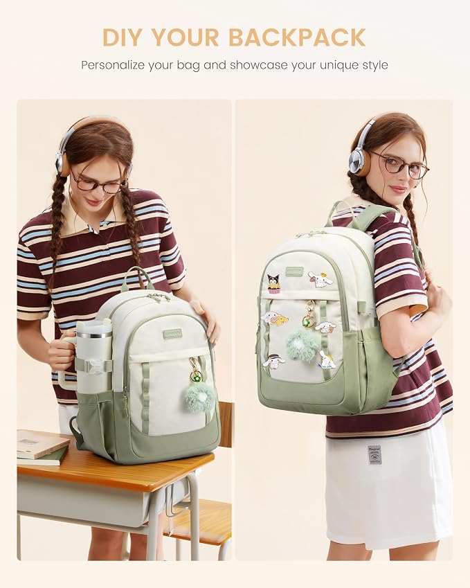 LOVEVOOK School Backpack for Teen Girl, Cute Student Bookbag Fits 15.6 Inch Laptop, Back to School Backpack Purse for Teenagers, Casual Daypack Kid Back Pack Travel Bag, Gift