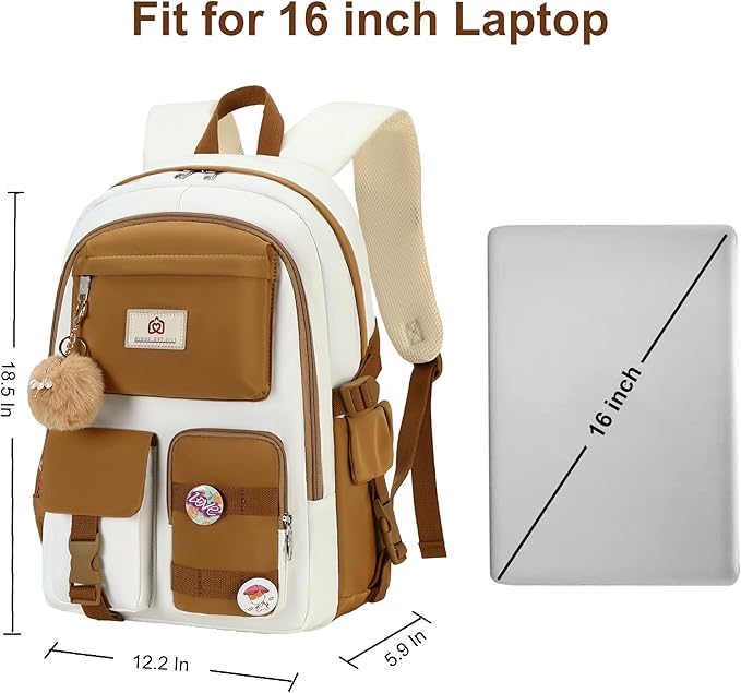 Hidds Backpack for Girls,School Backpack Women College Laptop Backpacks Teens Bookbag Kids Elementary Middle High School Bag Student Travel Daypack-Khaki Beige
