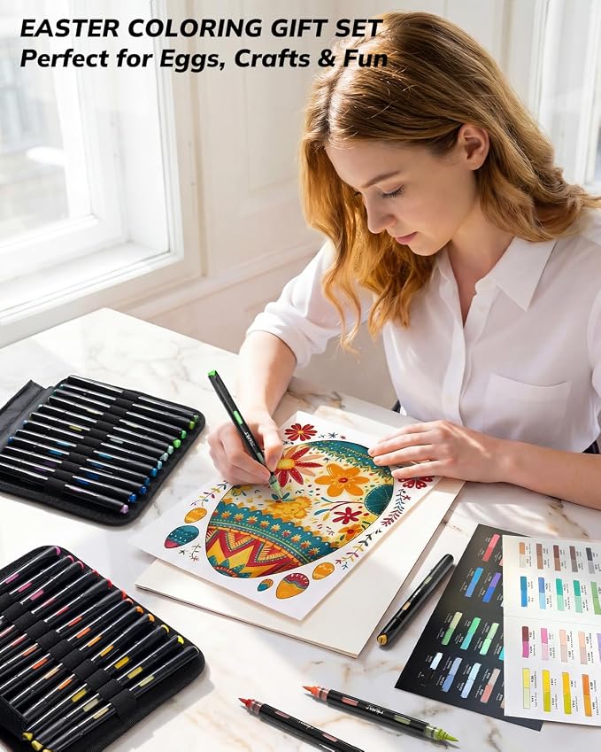 JusArt Acrylic Paint Markers 48 Colors, 24 Dual-Tip Brush Markers, No Bleed