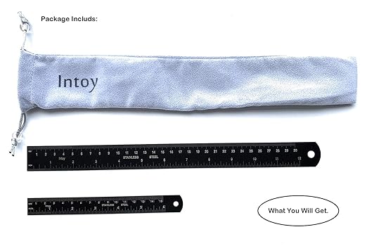 Metal Ruler Kit 12 Inch and 6 Inch, Stainless Steel Rulers with Centimeters, Millimeters, Inches and Conversion Table for Office and School, Easy to Read Metric Rule Set, 2 Pack