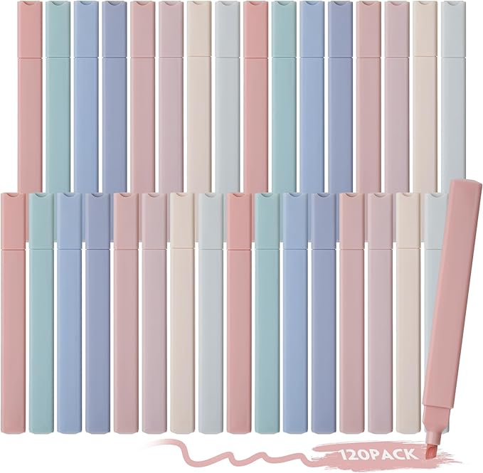 Marspark Highlighters Bulk Chisel Tip Aesthetic No Bleed Cute Color Marker Pens for Journal Planner Notes School Study Office Supplies(120 Pcs,Earthy Colors)