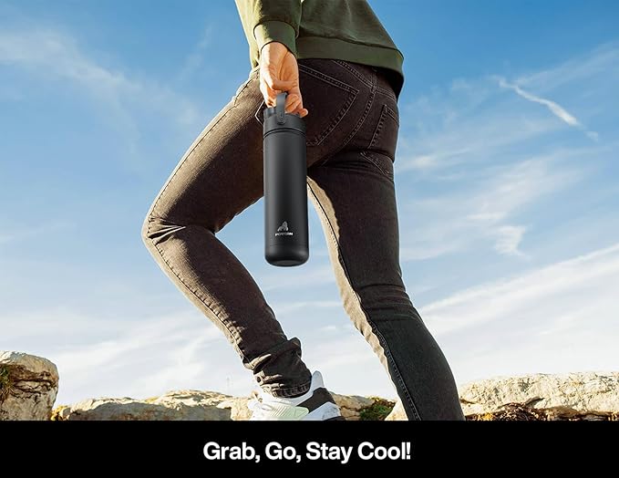 POWCAN 26 oz Insulated Water Bottle with 2-in-1 Straw and Spout Lid, Glow-in-the-Dark, 24H Cold, Leakproof, Fits in Car Cup Holder, Stainless Steel for Gift, Sports, Travel, School (Gilded Flutter)