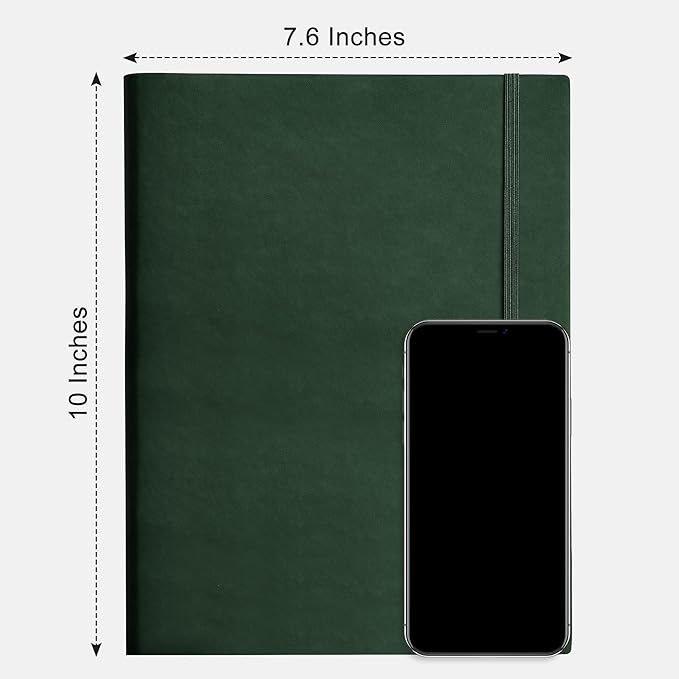 RETTACY Dotted Journal Notebook, 2-Pack, 192 Numbered Pages per Pack, B5 Medium Size (7.6'' × 10''), Leather Softcover, 100 GSM Thick Paper, for Journaling, Planning, Tracking (Black & Dark Green)