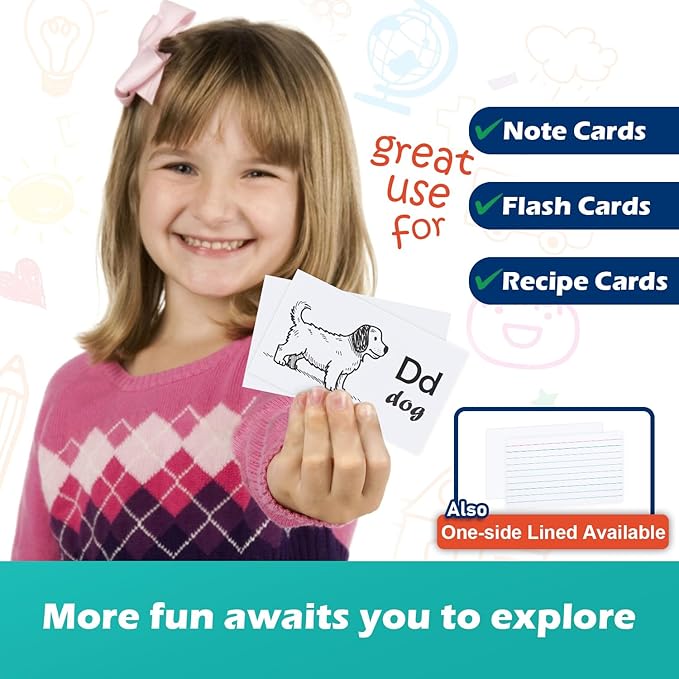 Blank Index Cards 3x5 Unlined Unruled Flash Note Cards 3" x 5", White, 100 Count, 200 GSM Heavy Weight