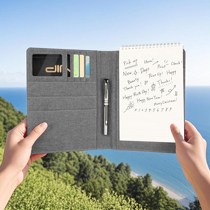 Journal Cover for Rocketbook Flip | 6"x9" Steno Pad Holder & Top Spiral Notebook Cover | Waterproof Folio with Pen Loop & File Pocket for A5, Executive Size Notebooks (Gray)