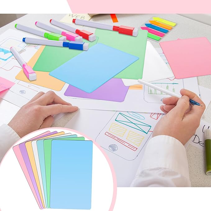 Harloon 100 Pcs Dry Erase Index Cards 3 x 5 Inch Laminated Reusable Dry Erase Note Cards Sheets for Office Home Housework to Do Lis (Candy Color)