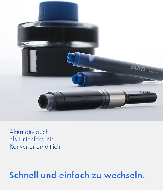 LAMY T10 Set of 3 erasable Ink cartridges with Large Ink Capacity - Suitable for All Lamy Fountain Pen Models - Contents 1.25 ml per Cartridge - 5 Pieces per Pack - Ink Color Blue
