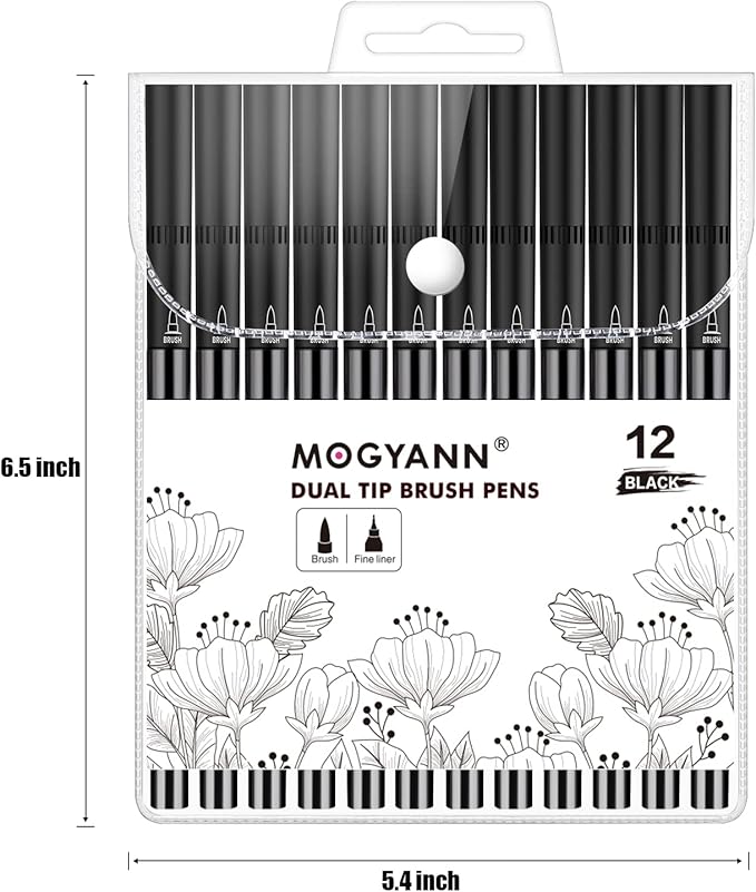 Drawing Pens, 12 Pack Dual Brush Pens Black Markers for Art Drawing Sketching
