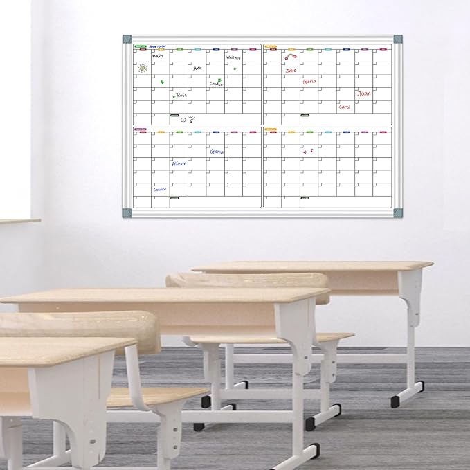 Calendar Whiteboard for Wall 36" x 24", 4 Month Magnetic Calendar Dry Erase Board, Planning Board Bulletin Board Portable Board for Office, School, Home Organization