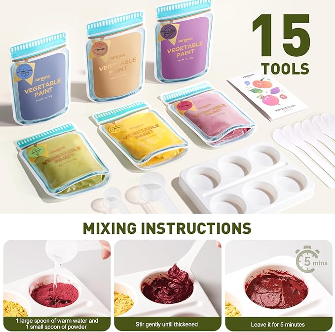 Jar Melo Washable Finger Paints Powder for Toddlers, Safe Paints for Baby's Hand and Feet, Non-Toxic Preschool Art and Craft Supplies, 6 Colors
