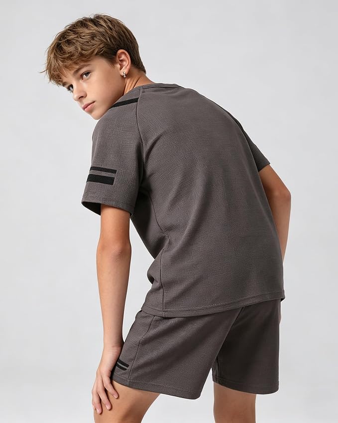Cakaner Tween Boys Clothes Summer Simple Print T-Shirt And Shorts Set 2 Pieces Teen Trendy Outfits Size 7-14 Year