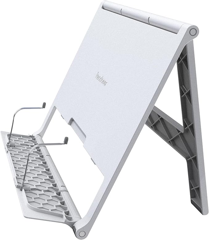 Readaeer Portable Book Stand Free Angle Adjustable Book Holder for Thick Textbook Collapsible Lightweight Book Rest (White)