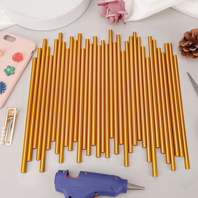 ENPOINT Metallic Gold Hot Glue Sticks, 36 Pack Mini Hot Melt Glue Sticks Colored, Small Craft Adhesive Waxing Sticks for Wedding Cards, Sealing, Decoration, Art, DIY, 8" Long x 0.27" Dia