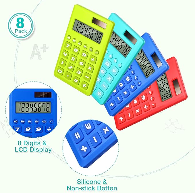 Yunsailing 24 Pcs Pocket Calculators Bulk Mini 8 Digit Handheld Calculator Small Basic Standard Calculator for Students Kids Teachers School Desktop Home Office, 3 Designs (Classic)