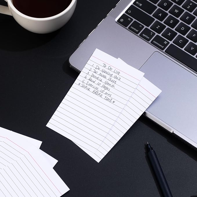 100 Count Vertical Ruled Index Cards 3 X 5 Flash Card Double Sided Lined Notecards Heavy Weight Ruled Checklist Thick Recipe Cards for Studying, School, Home and Office,White