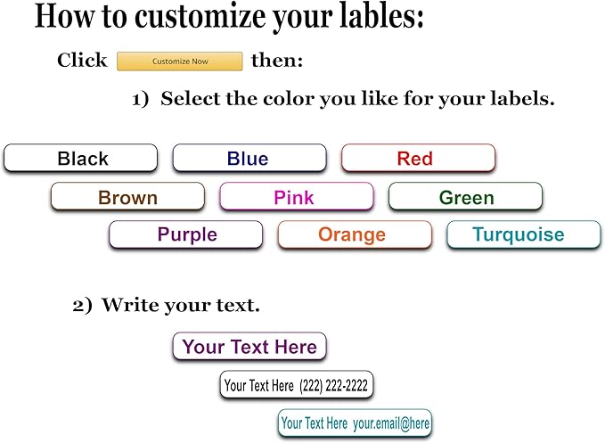 30 Long Personalized Waterproof Name Labels. Press and Stick Multi use Custom Name Labels. Customized Your Text and Color. ID Identification Name Stickers with Permanent Self Adhesive.
