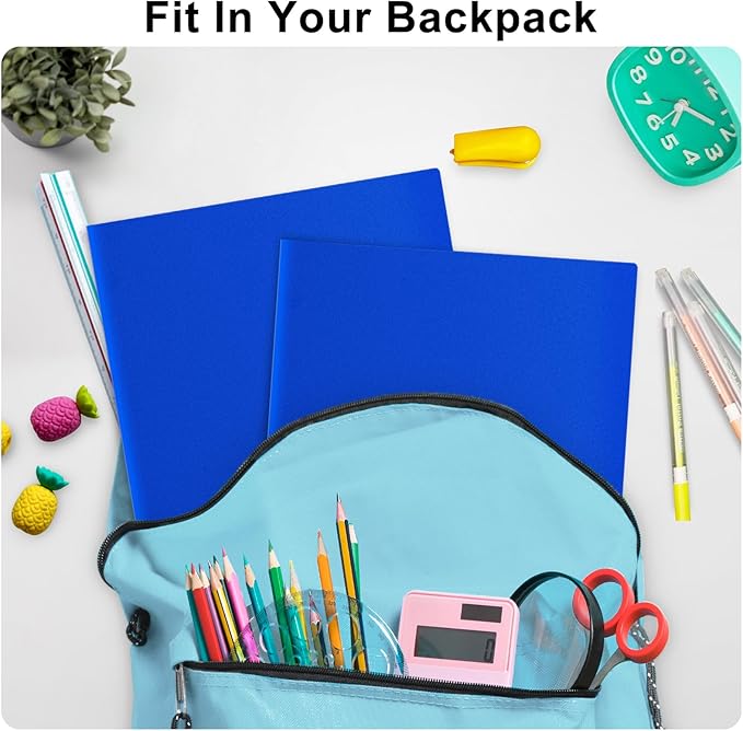ViVin 12-Pack Plastic Folders with Pockets, 8.5 x 11 Inch Letter Size Poly Folders with 2 Pockets, Plastic Pocket Folders for School, Home, Office (Blue)