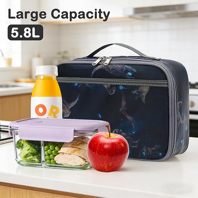 FlowFly Kids Lunch box Insulated Soft Bag Mini Cooler Back to School Thermal Meal Tote Kit for Girls, Boys, MyDinosaur