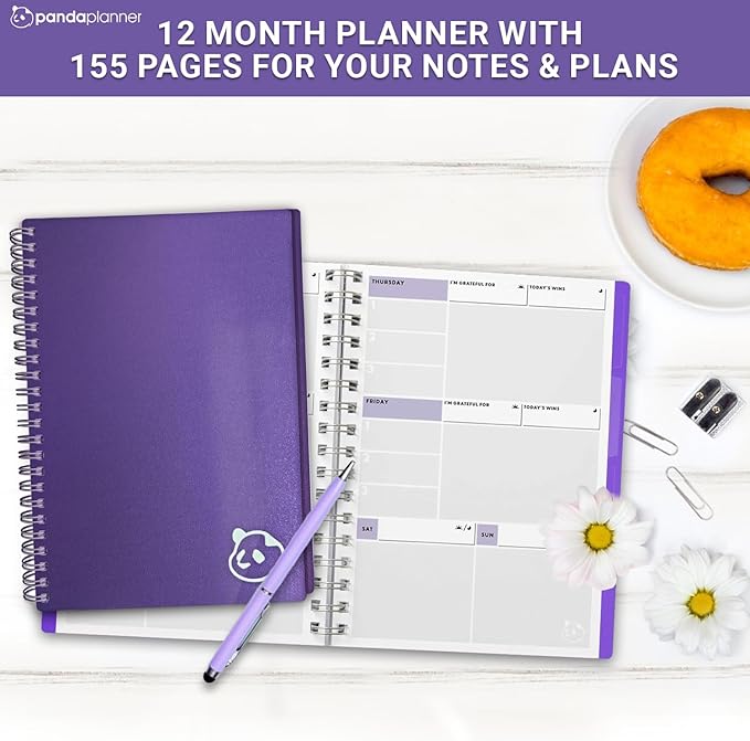 Panda Planner 2026 Undated Weekly Planner – Spiral Notebook 5.75" x 8.25" with 52 Weeks, Habit Tracker & Weekly To-Do Lists – Academic Planner & Productivity Organizer for Home, Office & School (Purple)