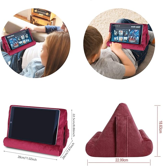 2pcs Multi-Angle Tablet Holder Cushion Stand with Net Pocket & Black Color Phone Stands Upgraded Tablet Pad Support for Phone,Pad,Books (WineRed)