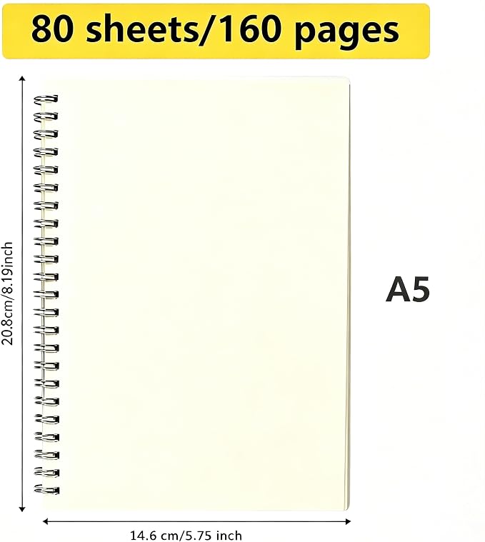 Smilo Blank Journal Notebook, A5 (5.7" x 8.3"), 80 Sheets - 160 Pages