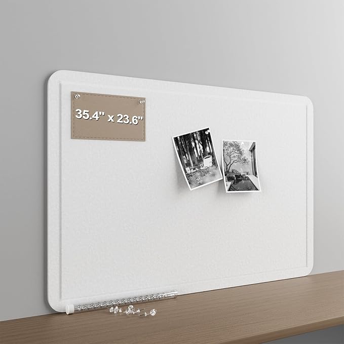 Felt Bulletin Board for Wall 36" x 24" Unfolded Size, Frameless Felt Pin Board, Soft Cork Board Alternative for Office, Home Planning, Notes, Photos & Wall Decor, Foldable Shipping, Easy Install