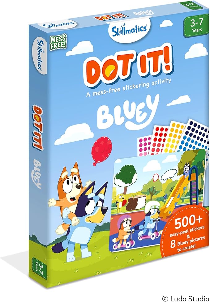Skillmatics Bluey Dot It Sticker Activity – Mess-Free Fun for Kids, 500+ Stickers, Craft Kits, DIY Activity, Travel Toys, Gifts for Boys & Girls Ages 3, 4, 5, 6, 7