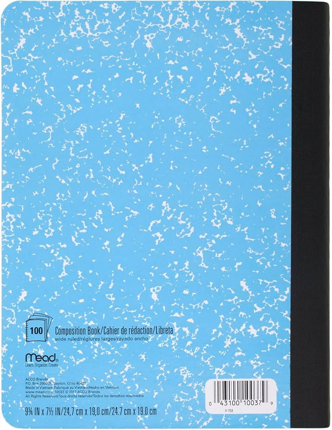 Mead Composition Notebook, Wide Ruled Paper, 7-1/2" x 9-3/4", 100 Sheets per Comp Book, Assorted Colors (950054-ECM) (Pack of 12)
