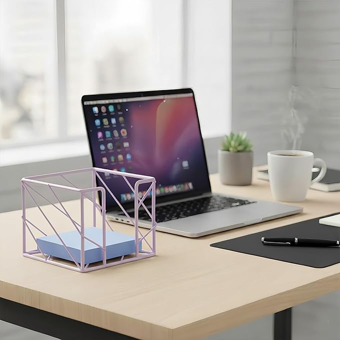 Desktop Organizer - Iron Sticky Memo Holder, Multi-Functional Stationery Holder & Desk Accessories for Office/Home/School (Purple)
