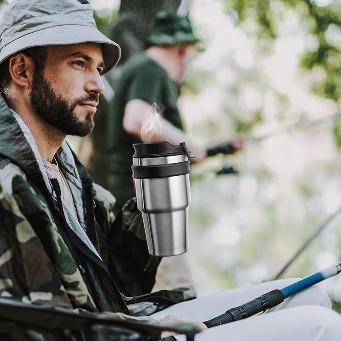 20 oz Insulated Coffee Mug Tumbler with Handle, Stainless Steel Travel Mug Tumbler with Lid and Straw,Double Wall Vacuum Leak Proof Ice Coffee Thermal Cup, Navy