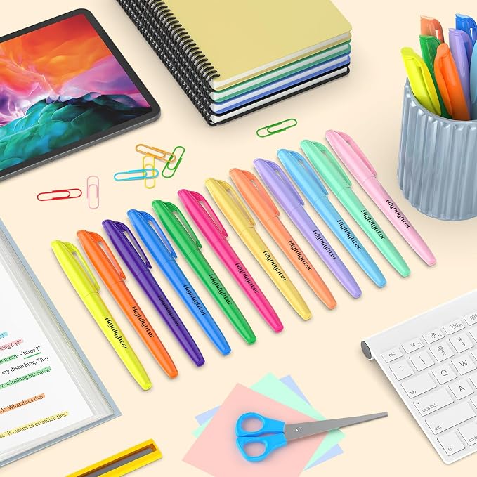 48 Count Highlighters Bulk - 12 Assorted Fashion Colors, Chisel Tip, No Bleed & Quick Dry, Ideal for Note Taking, Studying, School, Office, Student & Teacher Supplies