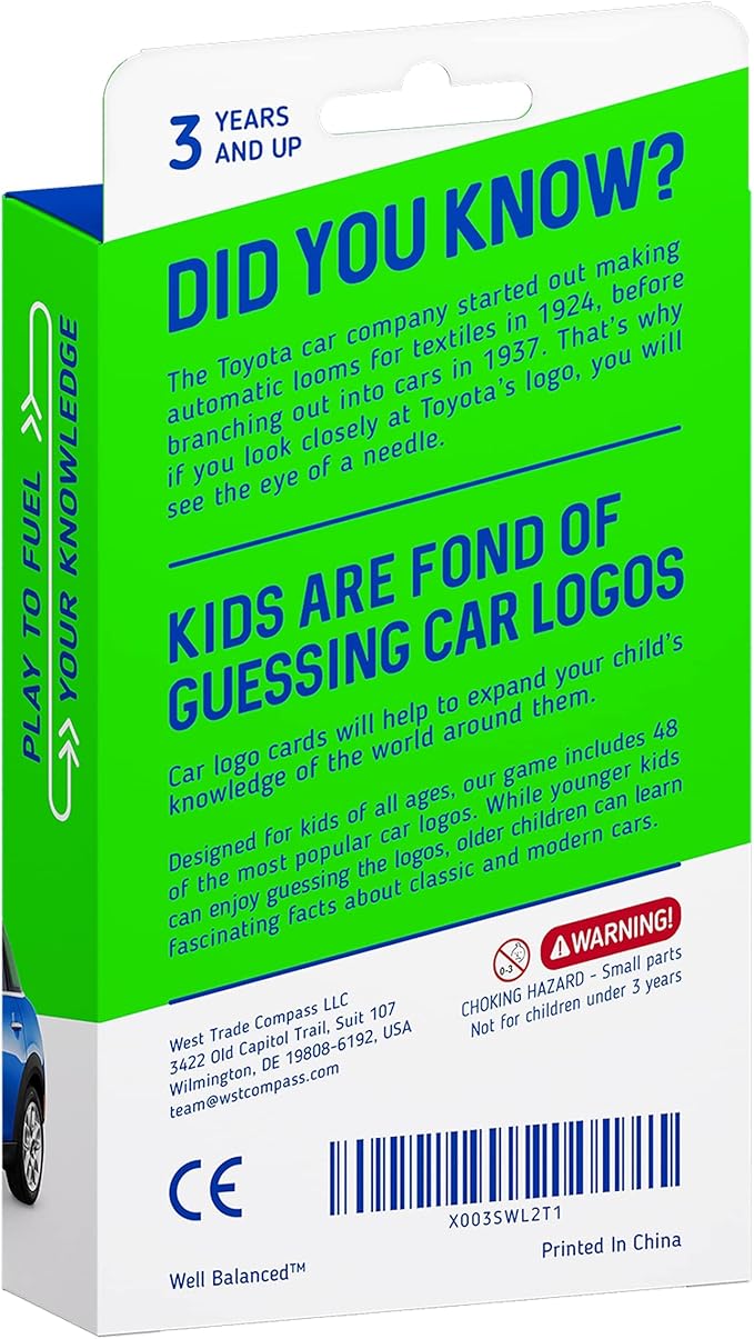 Car Brands and Logos - Flash Cards for Kids Ages 4-8, Flash Cards for Toddlers 2-4 Years - Ideal Small Gift for Boy