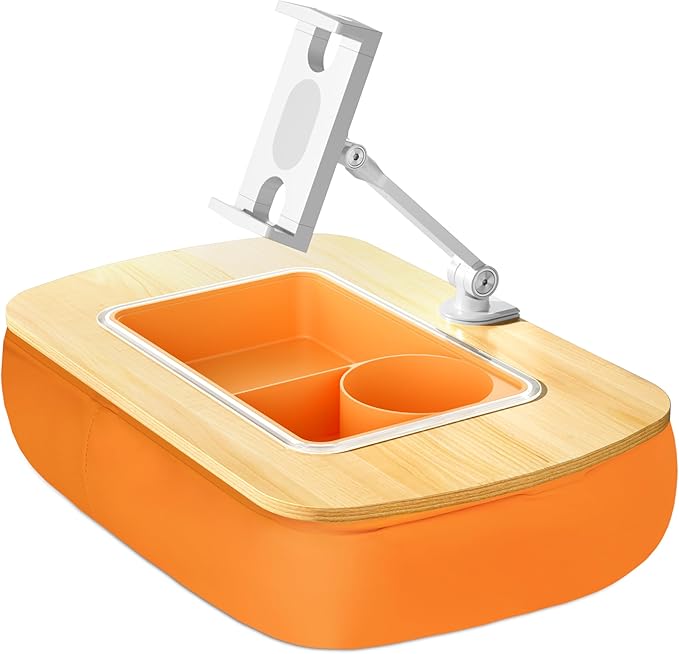 ERGONOV Tablet Pillow Stand for Lap Use with Snack Bowl and 360° Rotating Arm, Adjustable iPad Holder for Bed, Couch, and Recliner, Compatible with 4.7"-13" Kindle, iPad, Tablet, Phone,Orange