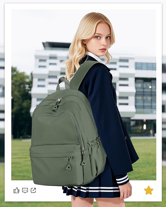 winspansy Backpack for School Teenage Girls Boys,Waterproof Lightweight School Bags Travel Daypack Simple Cute College Backpack Rucksack for Women Men fit 14 Inch Laptop,Army Green