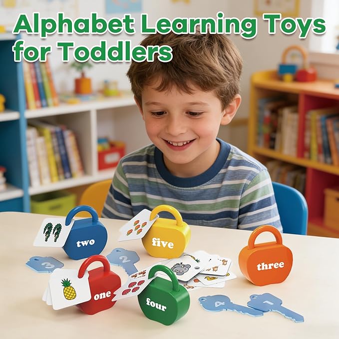 Locks and Key Toddler Toys, Number Counting Cause and Effect Toys for Kids Ages 3-5, Preschool Learning Activities, Kindergarten Classroom Must Haves, Montessori Toy for 3 Year Old