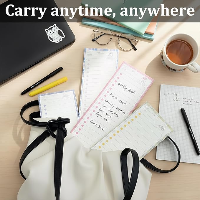 4 Pack Long Narrow Notepads - Memo Pads for Notes | 50 Sheets Each, No-Adhesive Sticky Notes Alternative for Daily Planning & Lists (Bear & Bunny, Lined)